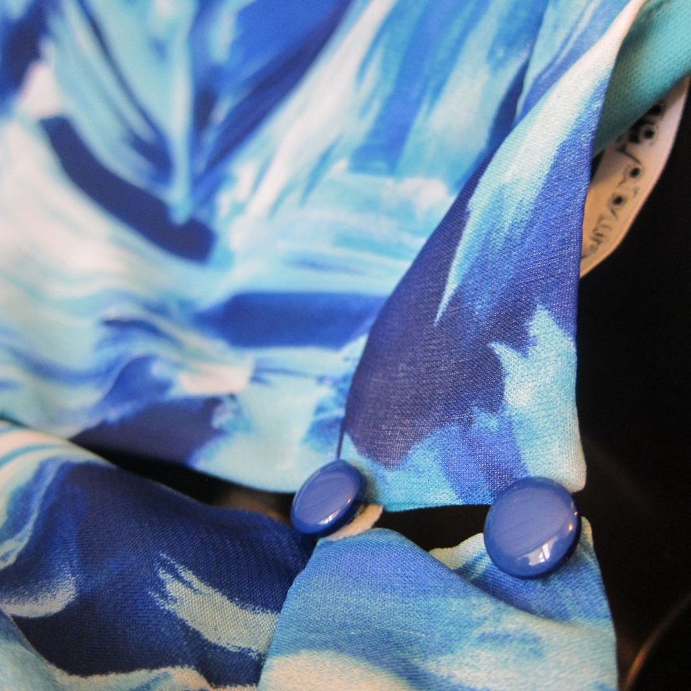 Studio One NWT Bright Teal & Royal blue Flirty Halter Dress size 10 Washable - Picture 7 of 7